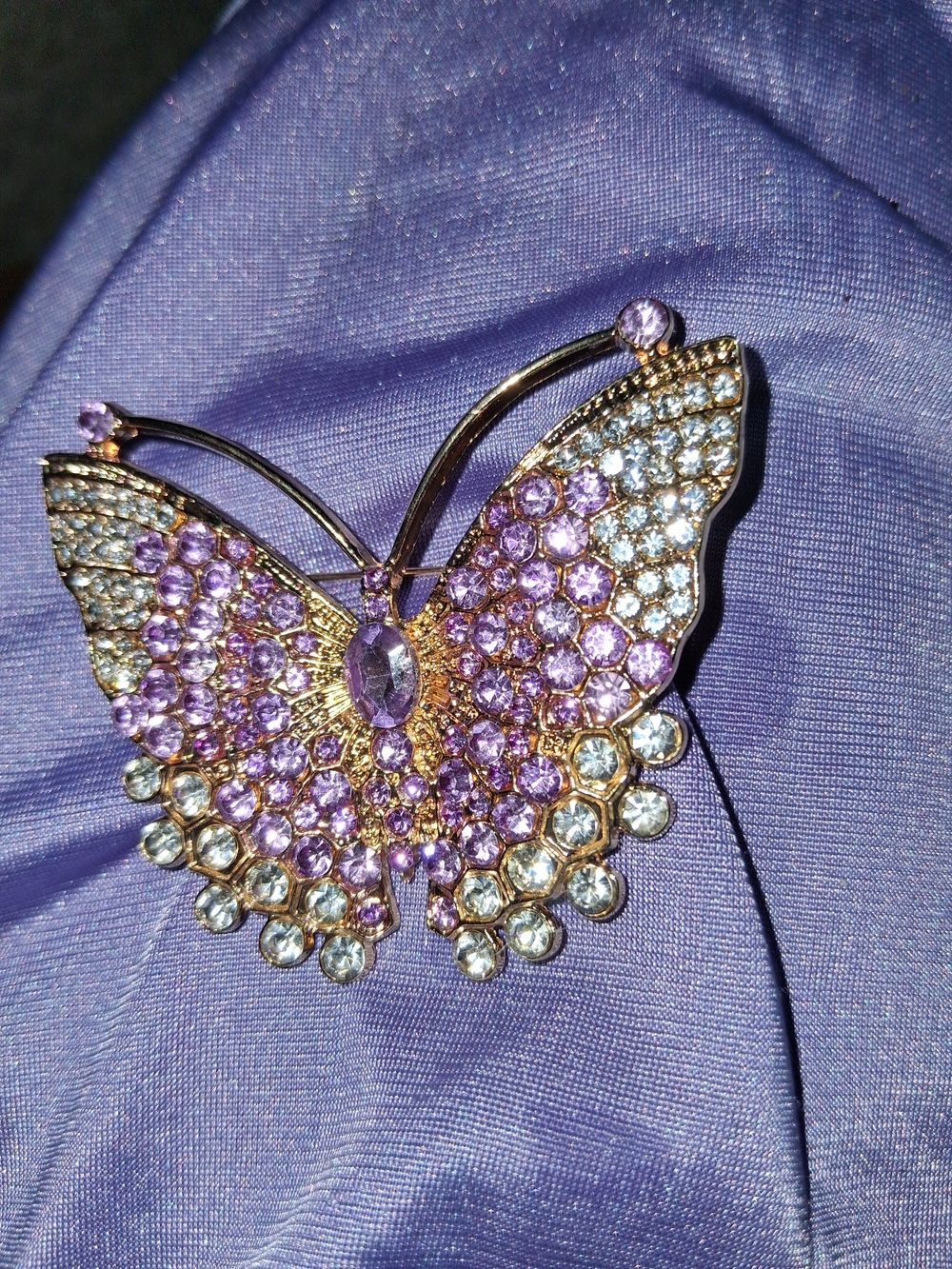 Gold-Tone Purple Crystal Butterfly Brooch